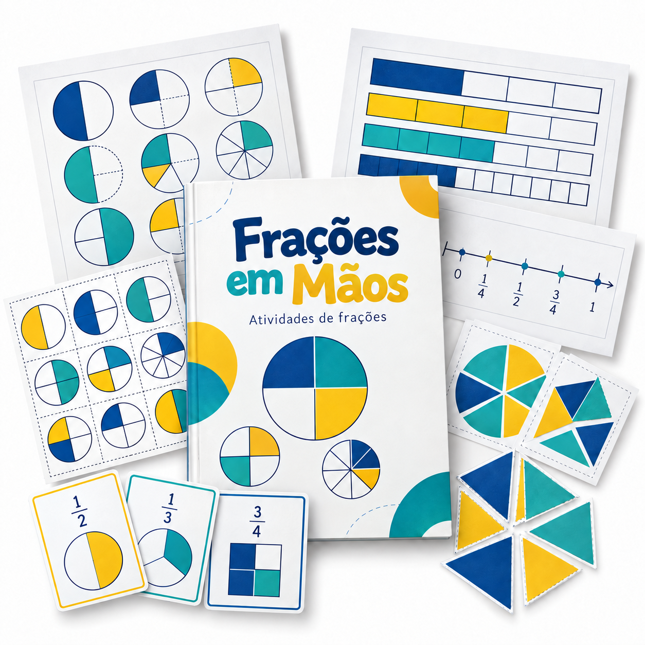Kit digital Frações em Mãos: capa e atividades visuais de frações
